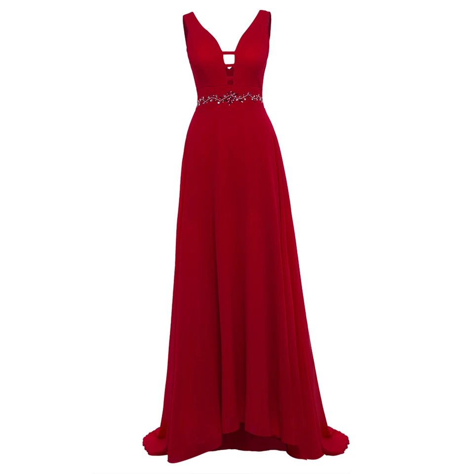 Dressv burgundy plus size long evening dress cheap v neck zipper up beading wedding party formal dress a line evening dresses - Цвет: Red