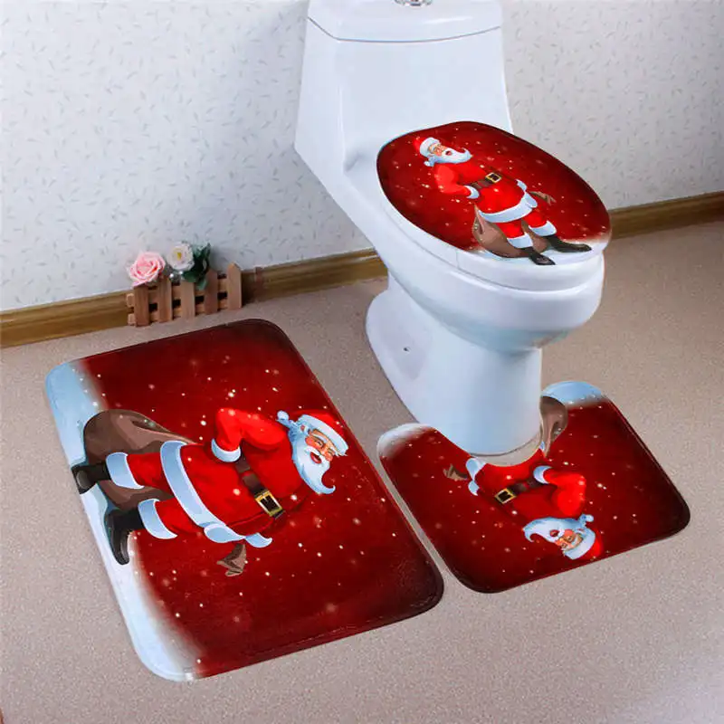 3PCS Home Christmas Toilet Foot Pad comfortable Seat Cover Radiator Cap Bathroom Sets good slip resistance #2o18#f (11)