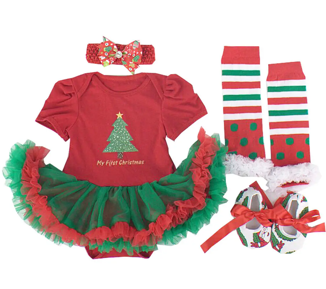 Infant Baby Newborn Girls Christmas Tree Romper Dress Outfits Xmas Set