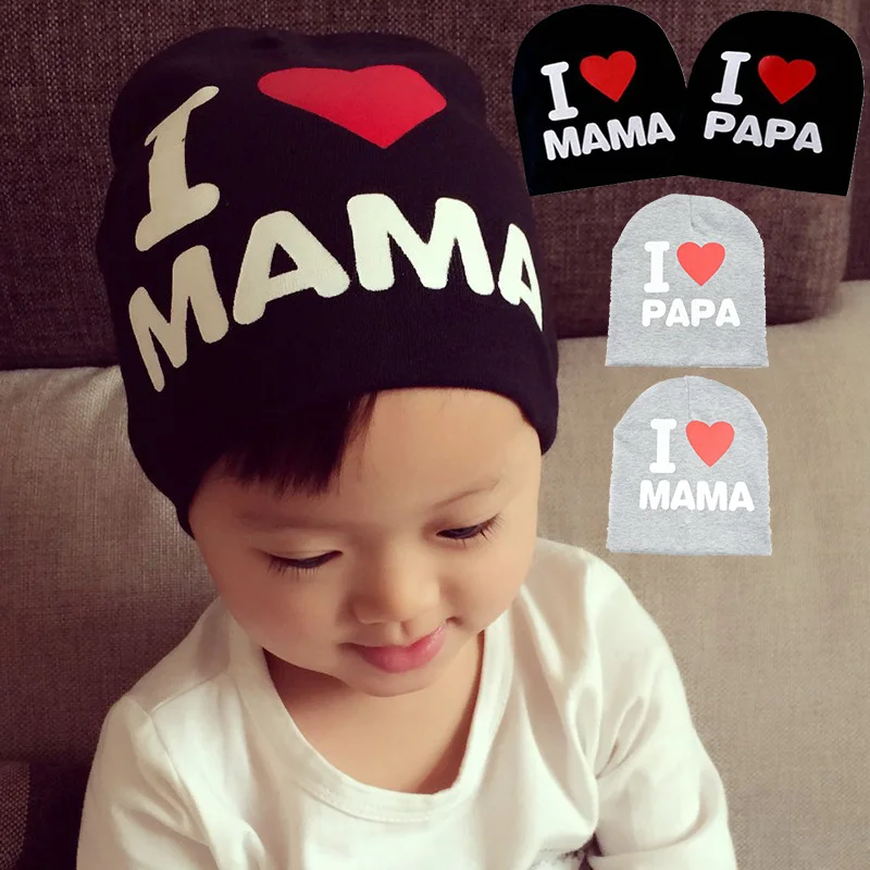 

Hot Sell Winter Baby Knitted Warm Cotton Beanie Hat For Toddler Baby Kids Girl Boy I LOVE PAPA MAMA Print Baby Hats WJ0074