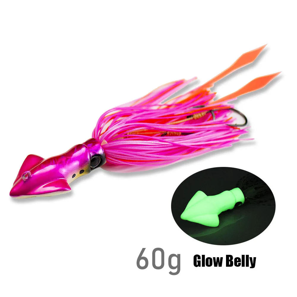 

Countbass 60g 2.12oz Squid Madai Jig Lure for Fishing Salty Rubber Jigging Snapper Glow Belly Silicone Skirt