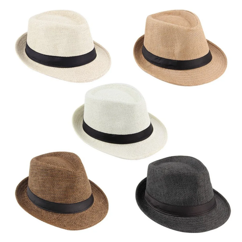 

Summer Bucket Hat Men Women Straw Hat Beach Sunhat Fedora Trilby Straw Panama Gangster Caps Fit For Women Men Sales