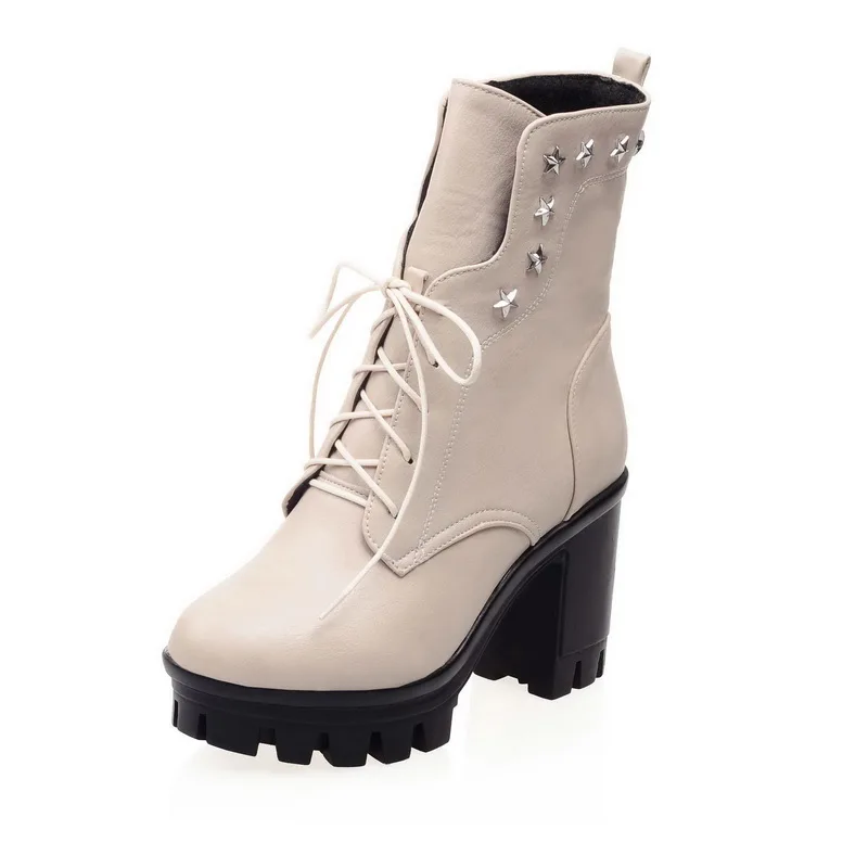 Офис леди черный сторона lace-up зрелые искусственная кожа карьера кружева до