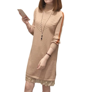 

Women Long Lace Knit Sweaters Autumn Winter Half Turtleneck Loose Long Sleeve Female Tops Fashion Knit Sweater Pullover RE0236