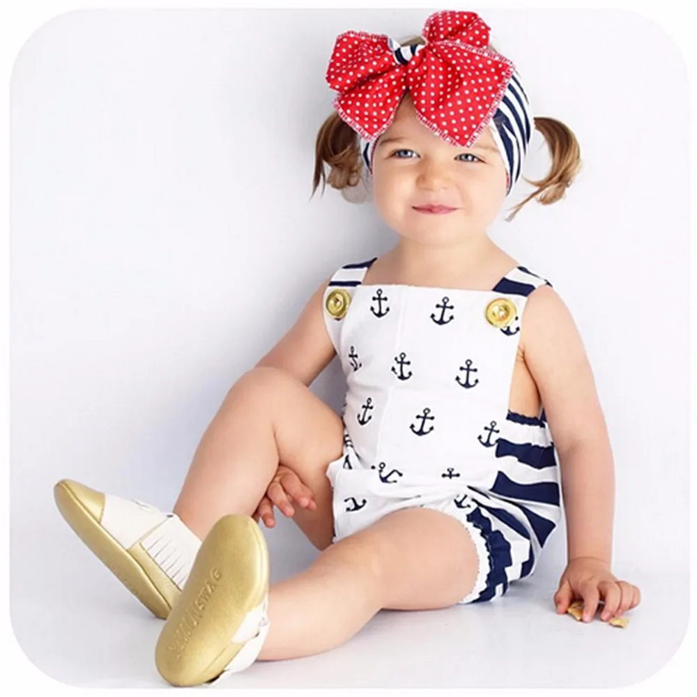 

2019 1Pcs Newborn Infant Kids Toddler Baby Girls Clothes Bowknot Anchor Stripe Strappy Romper Backless Jumpsuit Outfits Sunsuit