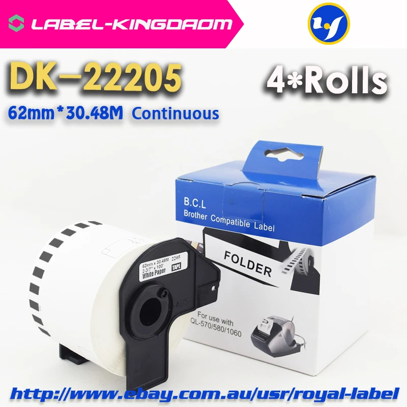 

4 Rolls Compatible DK-22205 Label 62mm*30.48M Continuous Compatible Brother Printer QL-570 QL-700 All Come With Plastic Holder