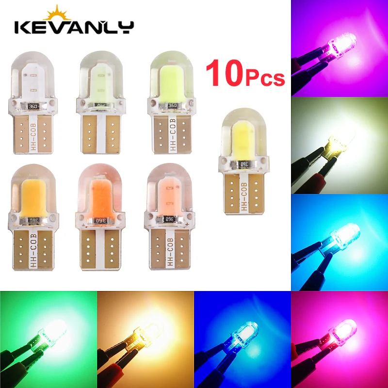 

KEVANLY T10 W5W COB Lamp 10Pcs LED Light No Error Silicone LED CANBUS Bright License Light Bulbs Car Interior Dome plate Light