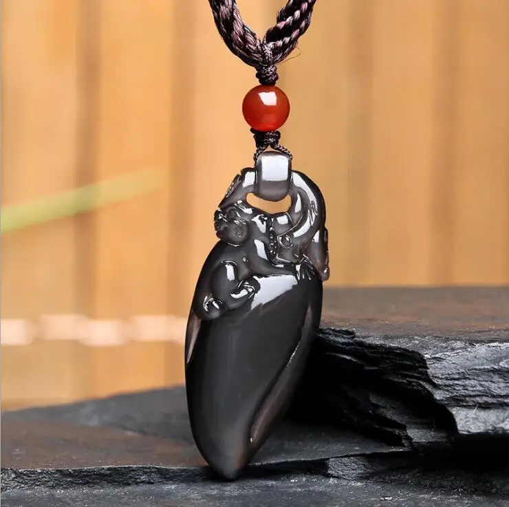 

Beautiful and colorful obsidian carved Chinese dragon pixiu Pendant necklace