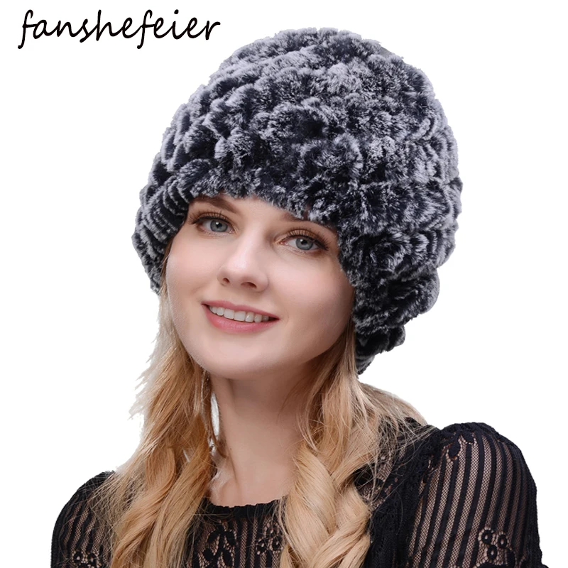 Женские зимние шапки Fanshefeier теплые вязаные меховые из натурального меха