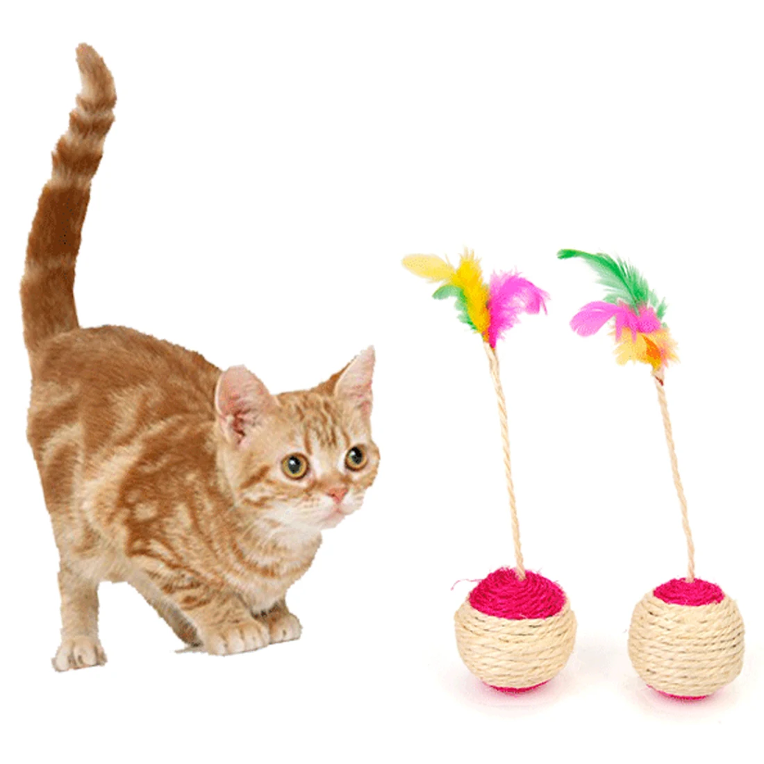 Free shipping Pet Cat Toy Cute Design Plastic Steel Wire Feather Teaser
