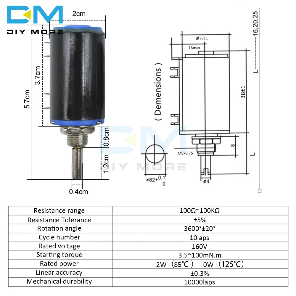 Diymore WXD3-13-2W потенциометр с проволочной обмоткой Сопротивление ом 10 поворотов линейный роторный потенциометр 5%+ 5%-5% электронный Diy