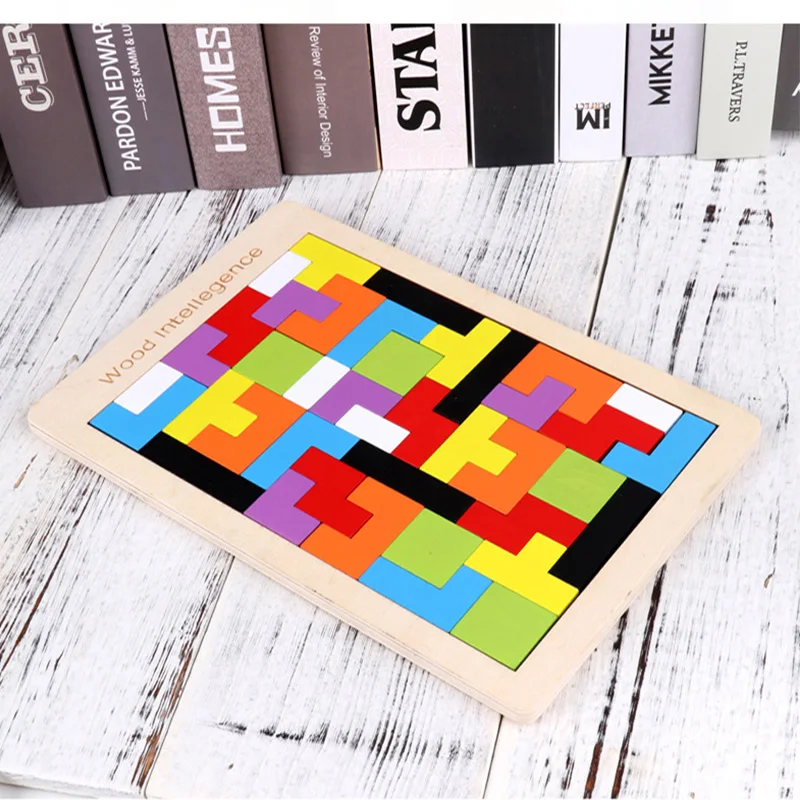 

Baby Wooden Tetris Puzzles Toys Colorful Jigsaw Board Kids Children Magination Intellectual Educational Toys For Children Gift