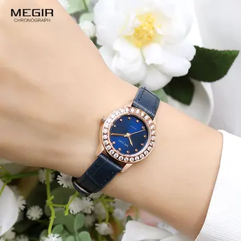 

Megir Fashion Luxury Quartz Watches for Women Leather Band Simple Analog Wristwatch for Lady Relogios Clock femininos 4205 Blue