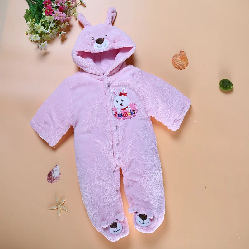 

Baby Girls Boy 2019 Winter Clothing Overalls Coral Velvet Hooded Infant Jumpsuits Toddler Cartoon Costumes Newborn Rompers