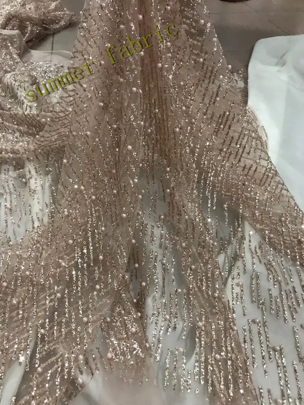 Prom Dresses Fabric Leopard Glitter Tulle Fabric Gold Glitter Lace Tulle with Pearls for Evening Gowns Bridal Tulle Gold Pearls Tulle