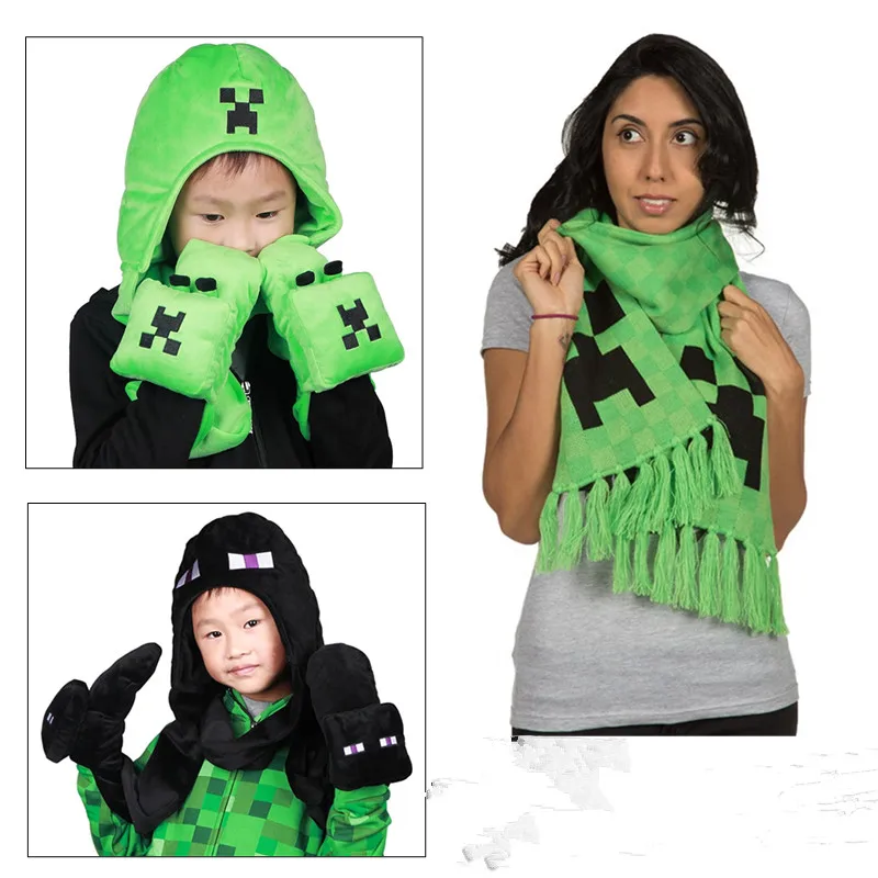 

Minecraft Animation Products Creeper Enderman plush toy Wool scarf Plush hat Wool gloves three-in-one Christmas presents