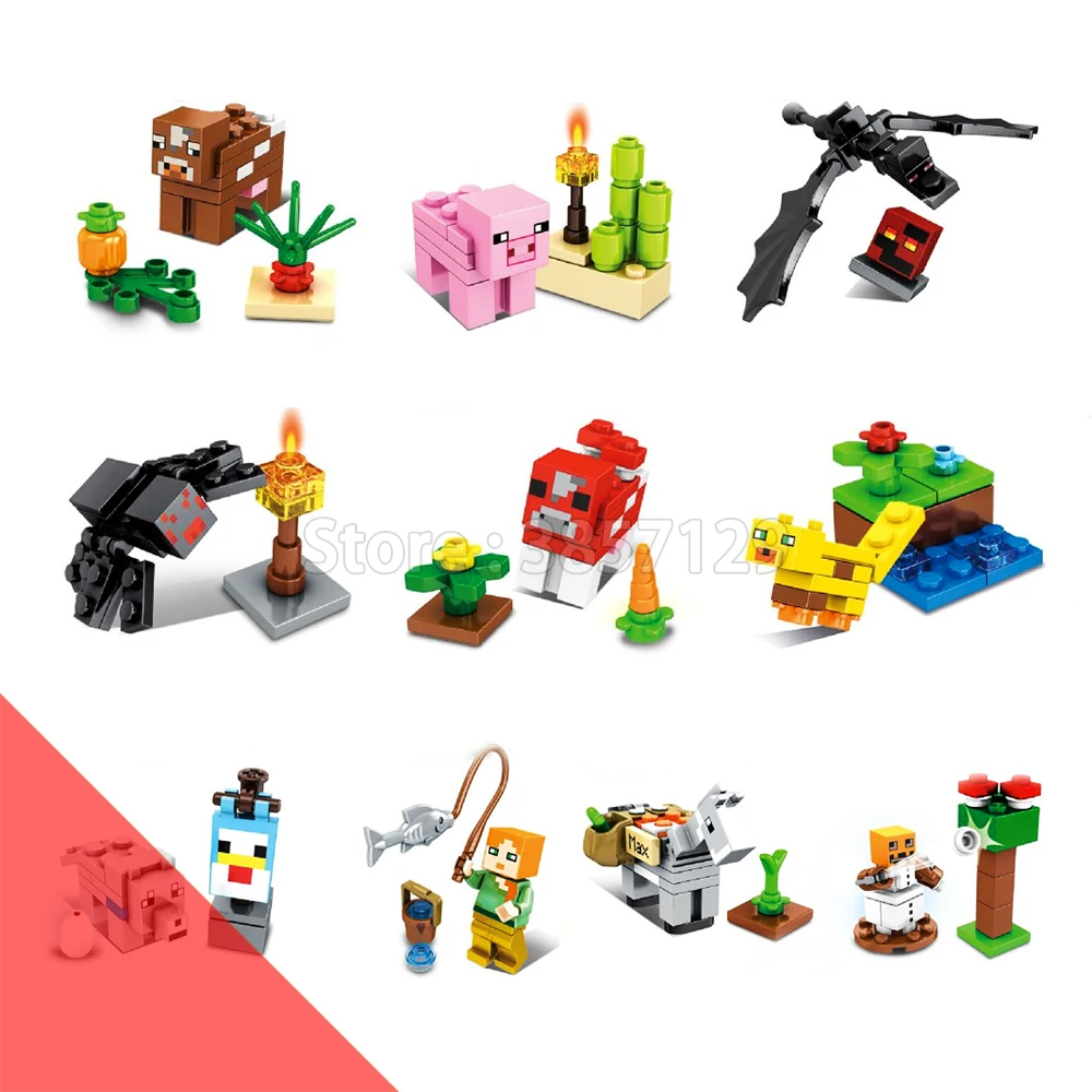 Koop SY1022 10 In 1 Minecraft Mini Cijfers Alex Roze Varken Fit Legoness MOC Materiaal Model Bouwstenen Speelgoed Kinderen Kerst gift