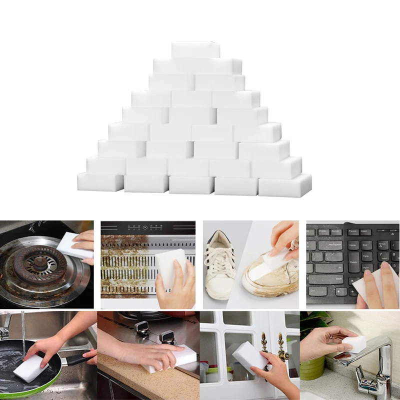 

100Pcs Melamine Sponge Magic Sponge Eraser Melamine Cleaner for Kitchen Office Bathroom Cleaning Nano Spoonge 10x6x2cm