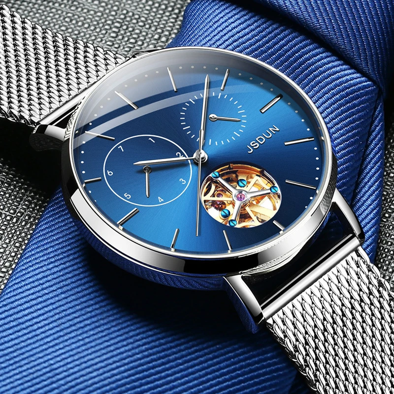 

JSDUN 3D Stereo Dial Design Mechanical Watch Stainless steel mesh belt Waterproof Automatic Watch Men Imported Movement Watches