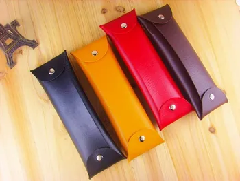 

Free ship!1lot=12pc!Fashion Simple Leather Pencil Case / temperament simple press button PU Pencil Bag/ Stationery bag