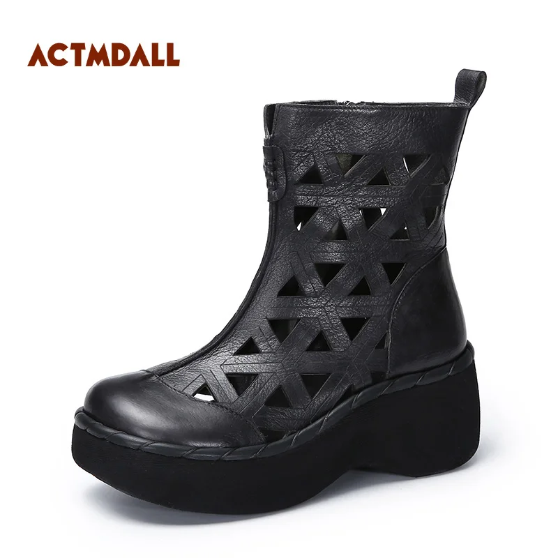 

2019 Spring And Summer Boots Women High Heels Wedges Platform Boots Hollowed-out Roman Women Sandals Thick Soles