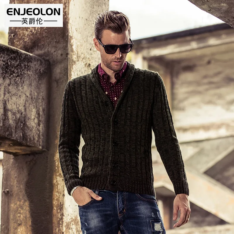 Enjeolon брендовая зимняя вязаный кардиган, Свитера мужские сплошной шерстяной свитер мужчина Трикотаж Кардиган для ежедневной носки свитера