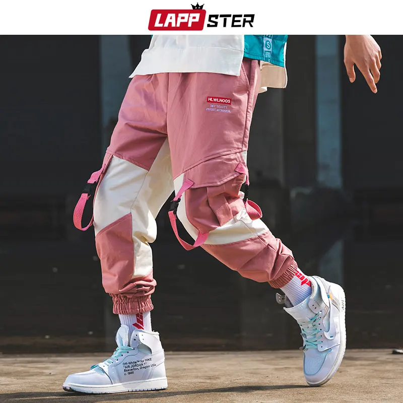 Skup LAPPSTER mężczyźni Streetwear pas spodnie Cargo color block 2019 Hip Hop kombinezony męskie mody spodnie dresowe Baggy spodnie joggery na co dzień