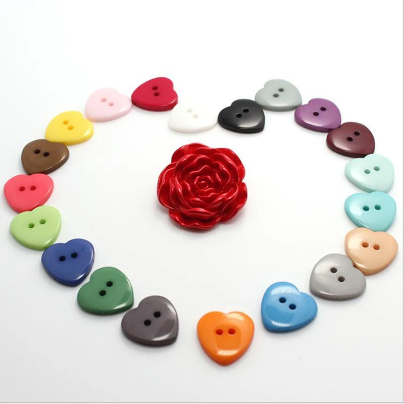 New 50Pcs 16 Colors Resin Sewing Buttons Cute Colorful Heart Shape 2 Holes  Button DIY Crafts Scrapbooking For Sewing Accessories