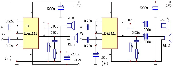 Class TDA1521 amplifier circuit diaram inside-in