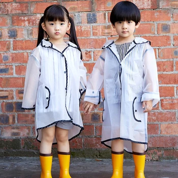 

Kids Waterproof EVA Transparent Raincoat Clear Hooded Rain Jacket Coats Windproof Poncho Big Hat Rainwear Extended Brim Rainsuit