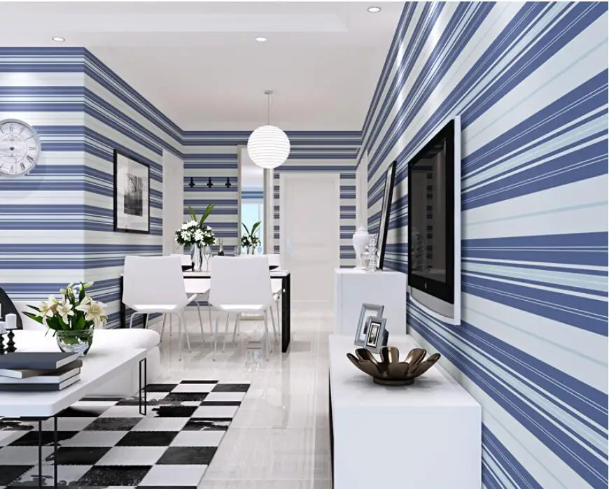 Beibehang простой Средиземноморский 3D синий горизонтальные полосы обои Спальня гостиная ТВ фон для детской комнаты стены бумаги