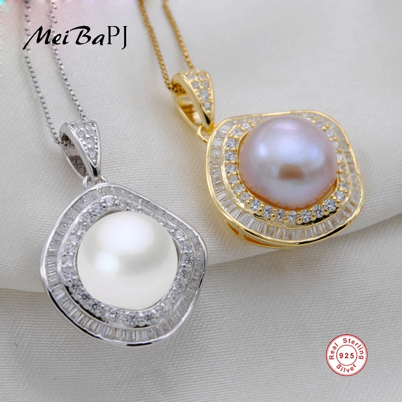 

[MeiBaPJ] AAA Zircon Pendant Real Natural Pearl Personality Pendant Necklace 925 Sterling Silver Pendant Necklace Party Jewelry