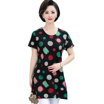 

2020 Summer New Mother Short Sleeve Tshirt Polka Dot Printed Bottoming Shirt Large Size Middle Age Women Top Pullover T-Shirt