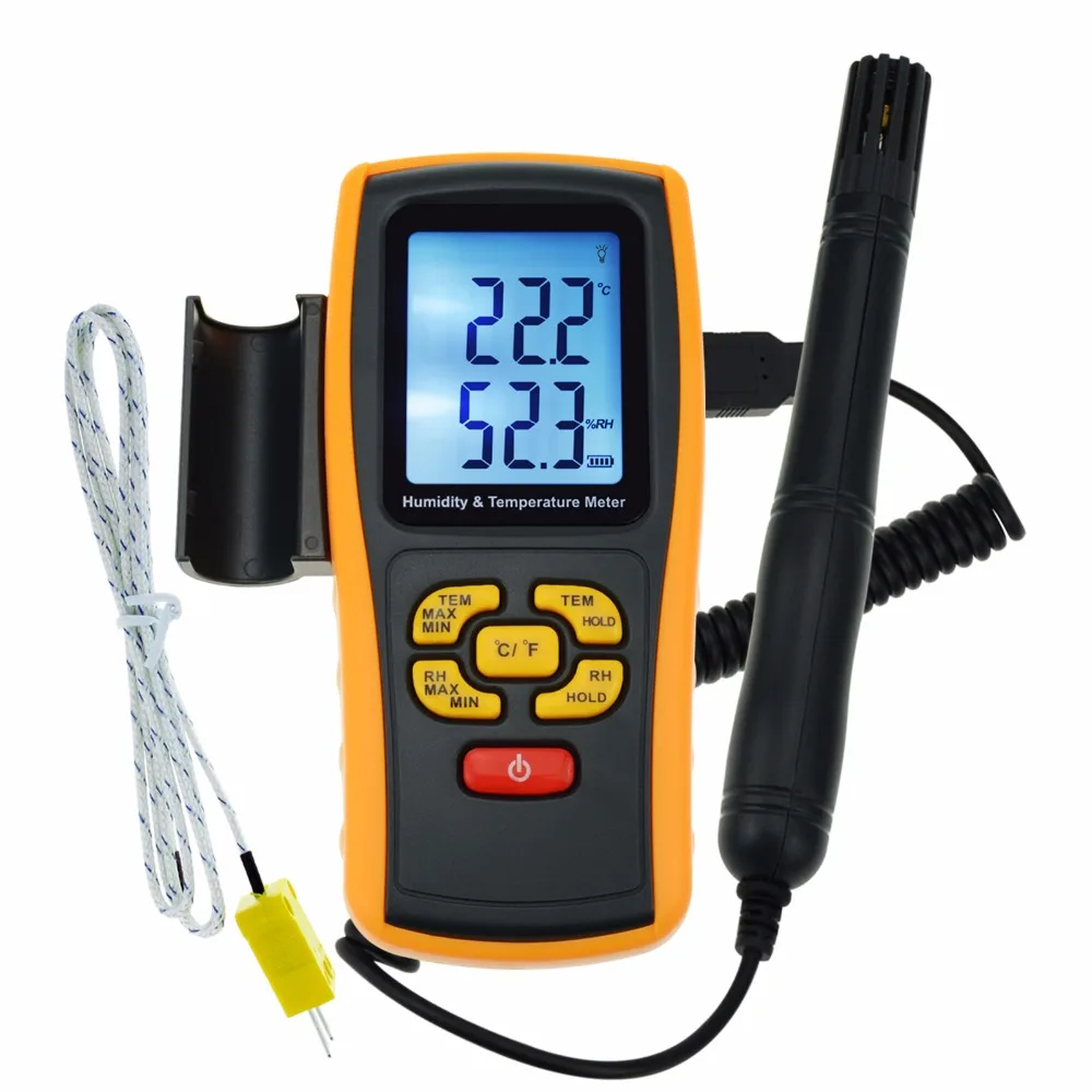 LCD Digital Humidity & Temperature Meter Gauge w/ Type K Thermocouple