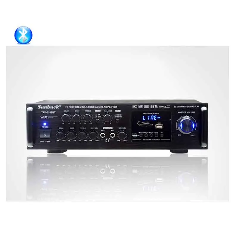 KYYSLB 200W*2 12v 220v TAV-6188BT High Power Built-in Bluetooth Amplifier Card SD USB FM Home Audio Car Amplifier 20Hz-40KHz