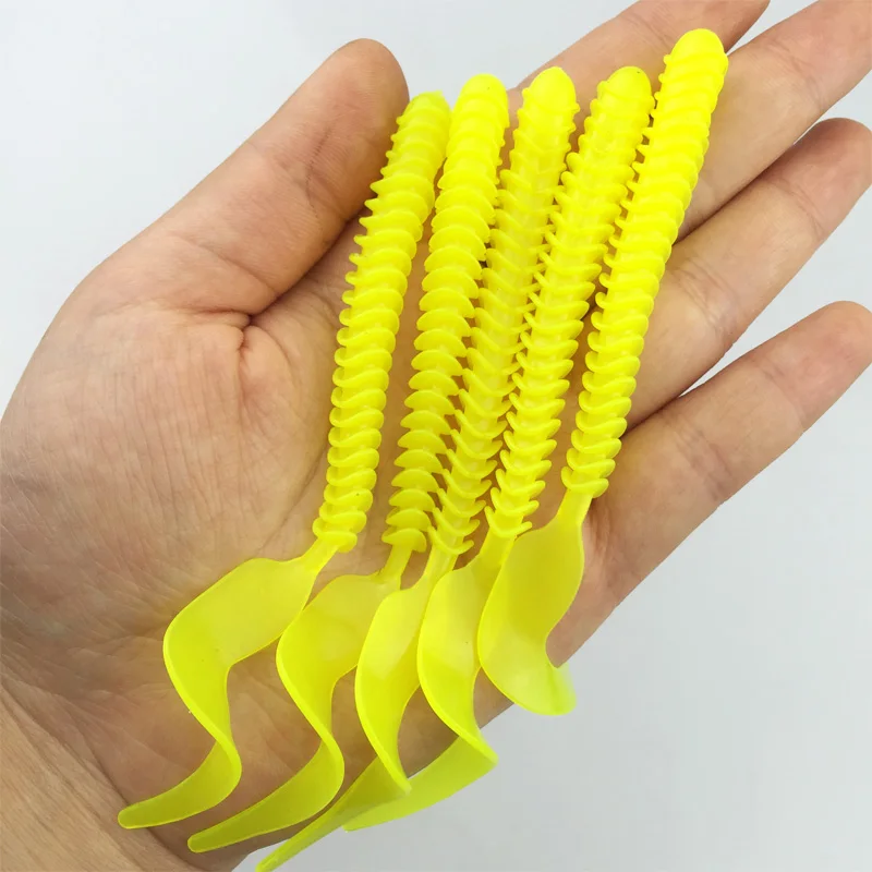 5 قطعة/الوحدة الصيد السحر لينة أعلى جودة طويل مجعد الذيل اليرقة 105 مللي متر 3g Wobblers الاصطناعي يرقة لينة الطعم بيكي الصيد معالجة