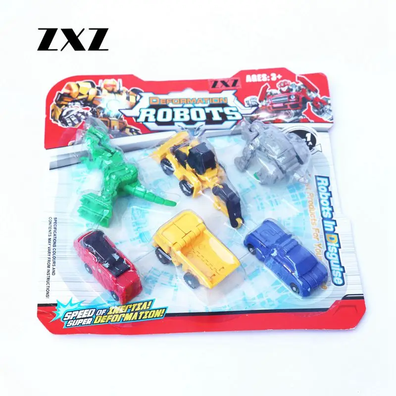 

ZXZ 6 Styles Plastic Transformation Robots Mini Action Figure Toys Car Animals Model Toys for Kids Birthday Gifts