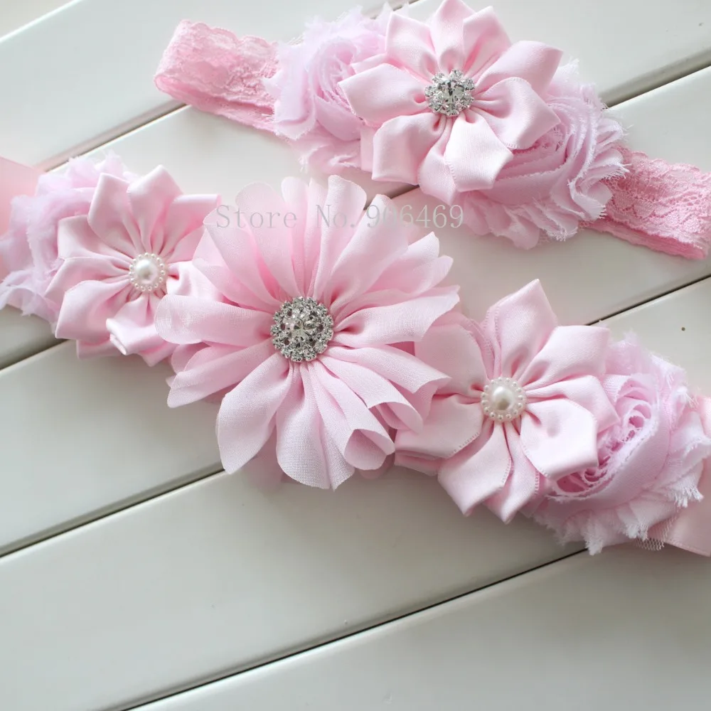 Chiffon Flower Sash Matching Baby Headband Satin Flower Sash Belt