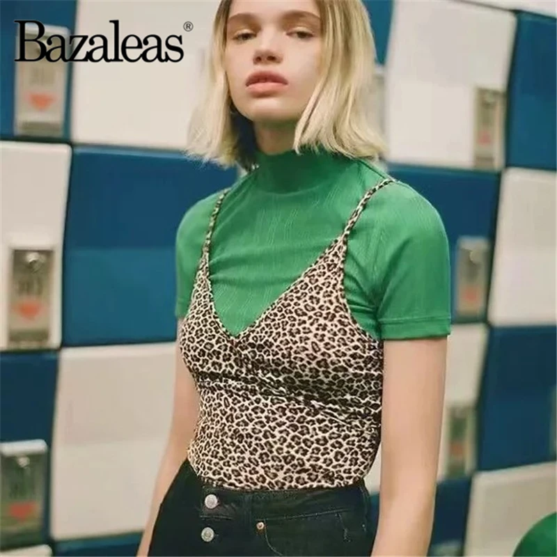 Женский короткий топ Bazaleas с леопардовым принтом на тонких бретельках|Топы| |