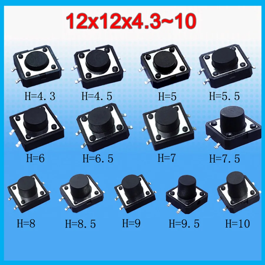 13valuesx10pcs=130pcs Tact Switch Kit 12*12*4.3 10mm SMD Tactile Push