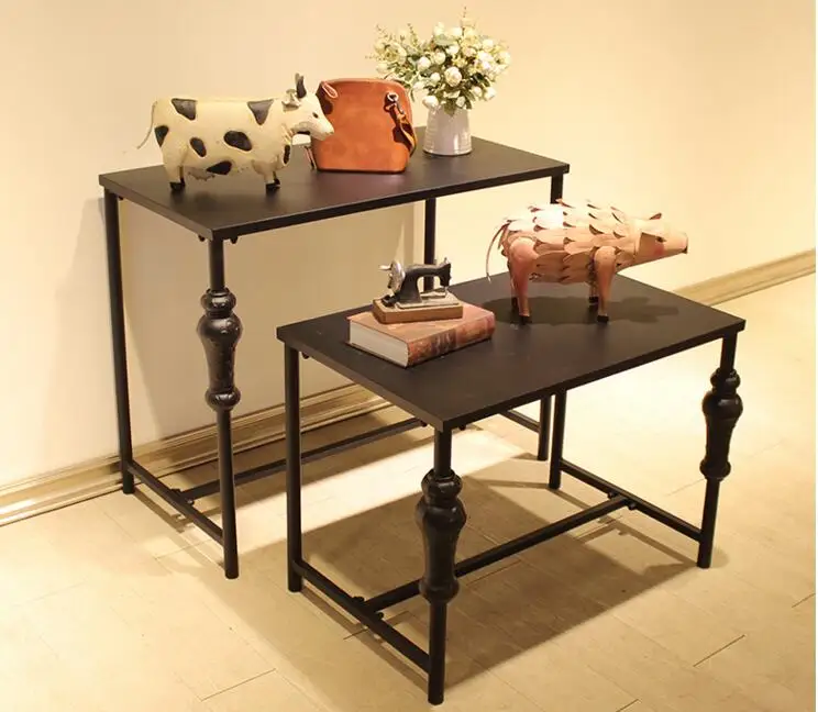 Clothing store display rack. High and low tables. Floor-to-ceiling display cabinets. Iron art vintage shoes bag shelves 1108