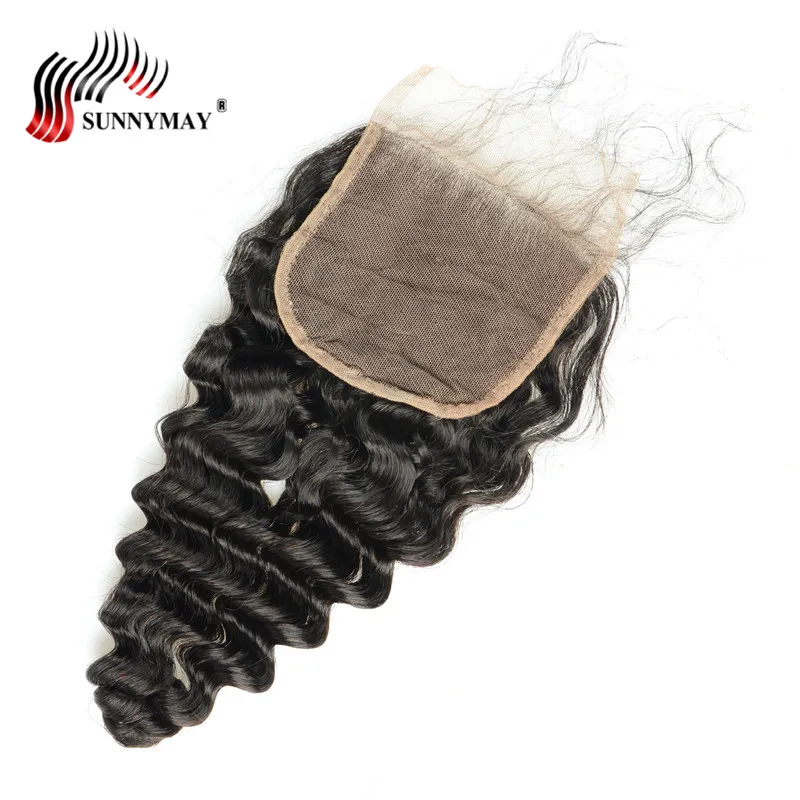 

Sunnymay Deep Wave Indian Virgin Hair Lace Closure Pre plucked Baby Hair Bleached Knots 4x4 Lace Frontal Closure