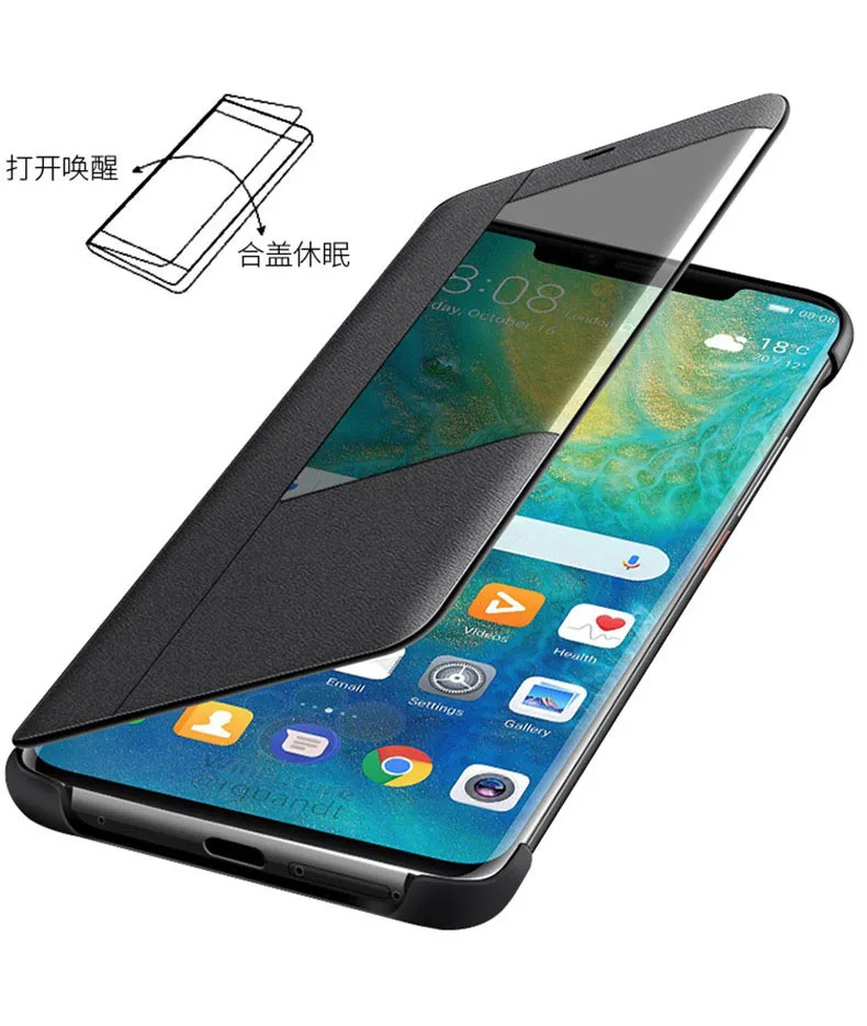 لهواوي زميله 20 X حالة الوجه الذكية مرآة الرؤية حالات لهواوي زميله 20 برو 20 حالة جلدية التلفزيون حامل للهاتف كوكه