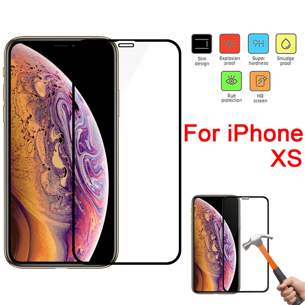 

Protective Glass Screen Protector For iPhone X Tempered Glass For iPhone 7 10 XS xs MAX XR 7 8 Plus Full Cover Film 9H Protector