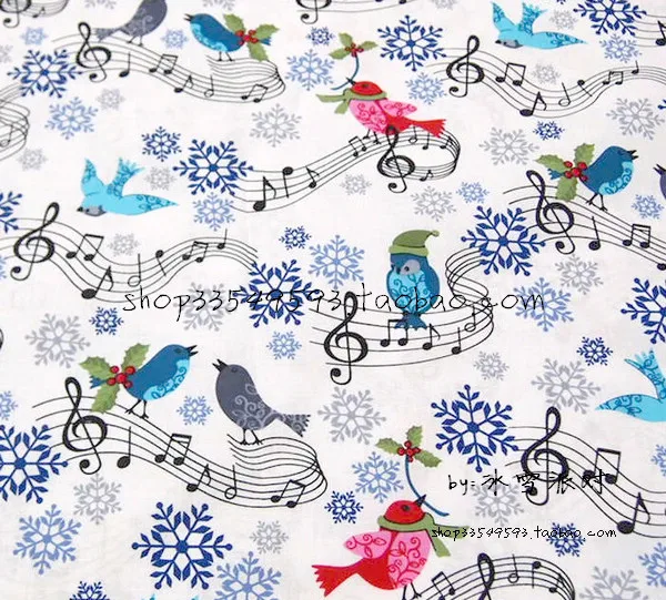 

140X100cm Music Bird with Snowflake Cotton Fabric for Girl Clothes Sewing Hometextile Patchwork DIY-AFCK094