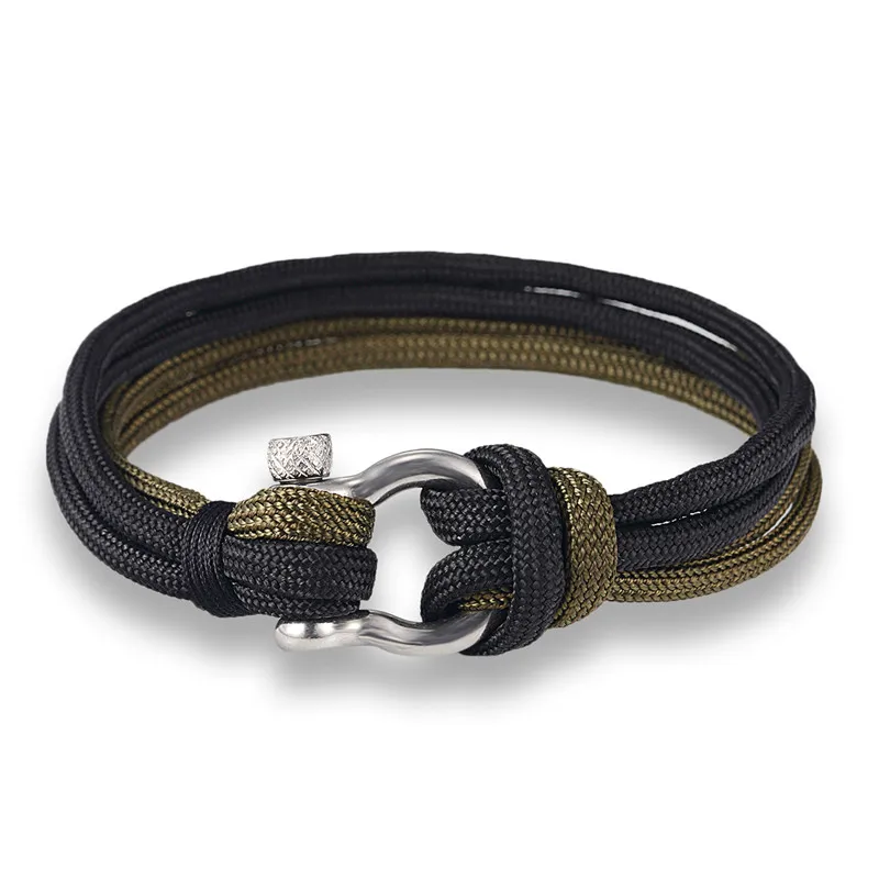New Arrival Fashion Jewelry navy style Sport Camping Parachute cord Survival Bracelet Men with Stainless Steel Shackle Buckle