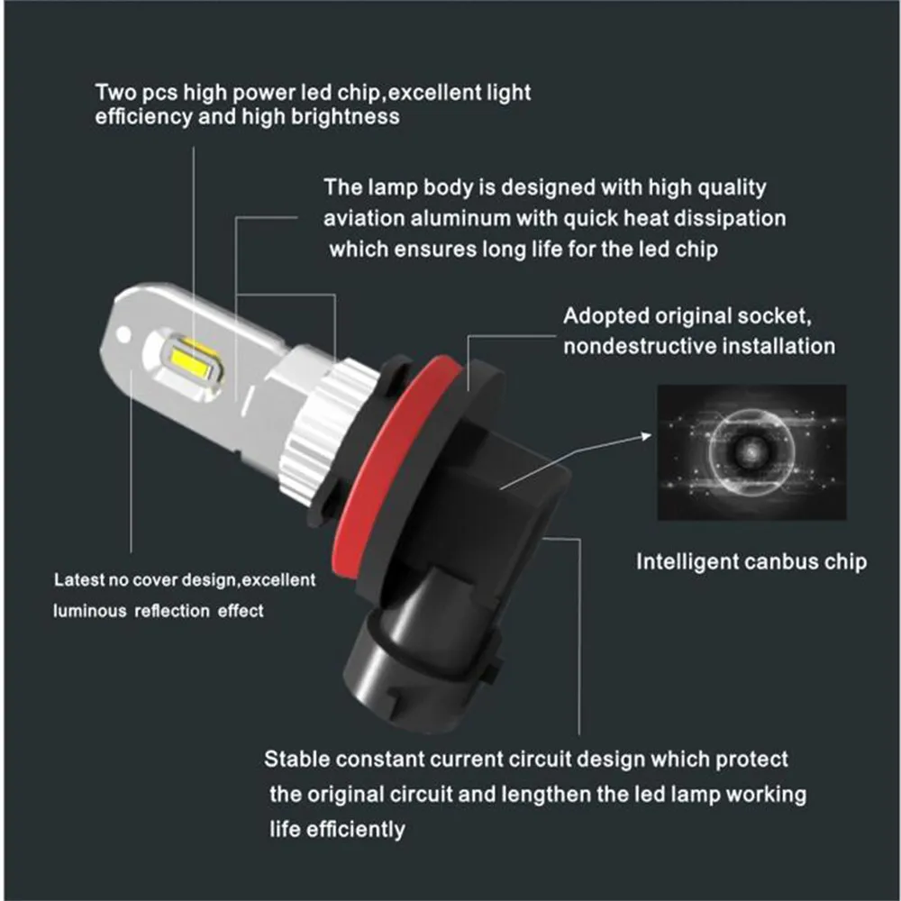 YOTON светильник 2 шт. Светодиодная лампа H11 H8 9005 HB3 9006 HB4 Canbus автомобильный светильник Csp чип DRL авто светодиодные дневные ходовые огни противотуманные фары