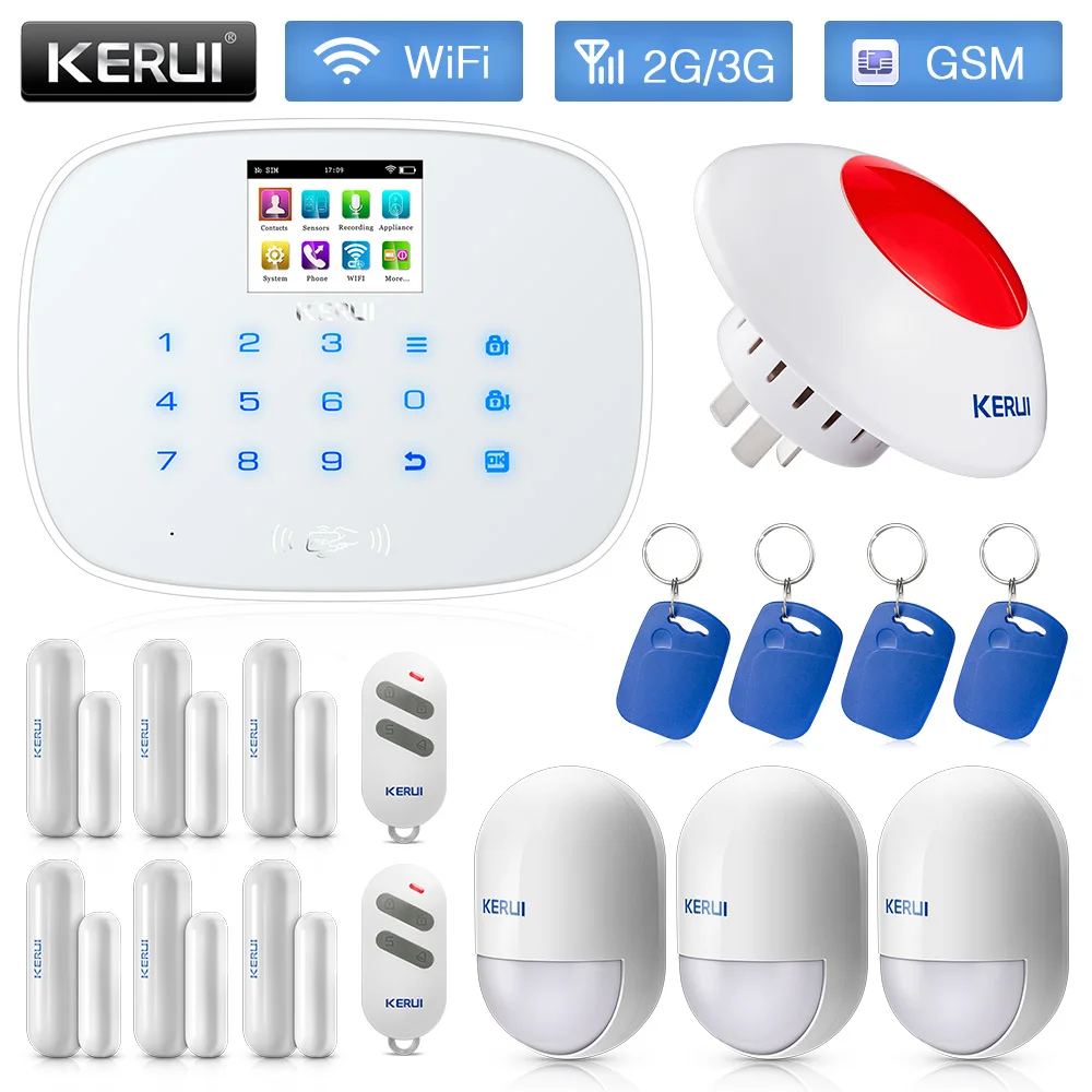 KERUI W193 Беспроводная охранная Wi-Fi GSM PSTN RFID умная домашняя система охранной сигнализации телефон приложение пульт дистанционного управления с внутренней беспроводной сиреной