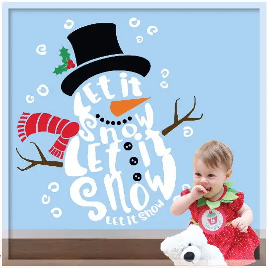 Наклейка на стену Let it snow с цитатами Виниловая наклейка изображением снеговика