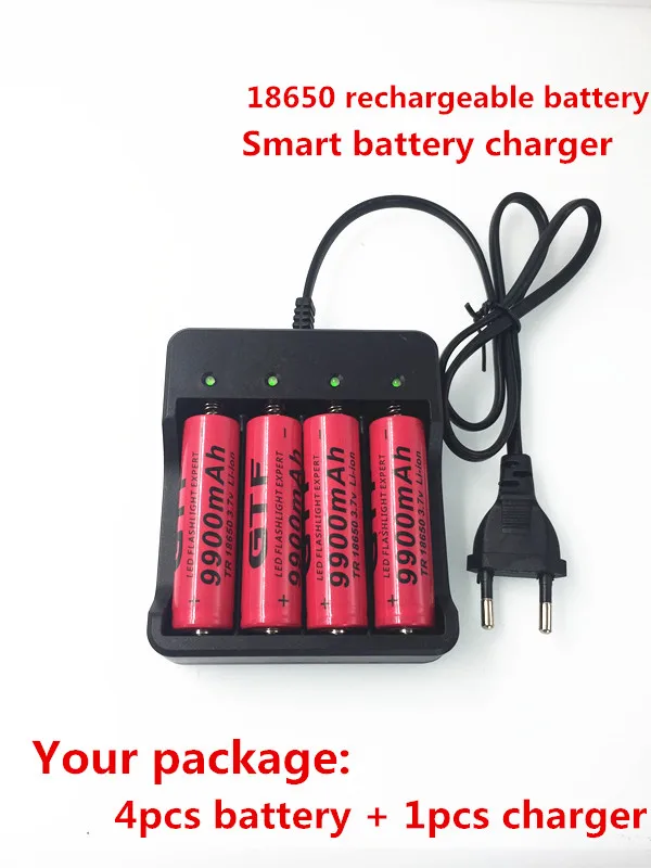 

4pcs new battery 18650 3.7 V 9900 mah Li ion rechargeable battery 18650 batery +18650 battery charger intelligent